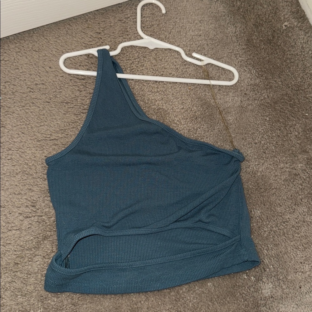 Teal One-Shoulder Crop Top